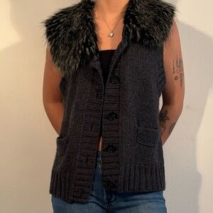 LOFT Faux Fur Button Down Sweater Vest Medium